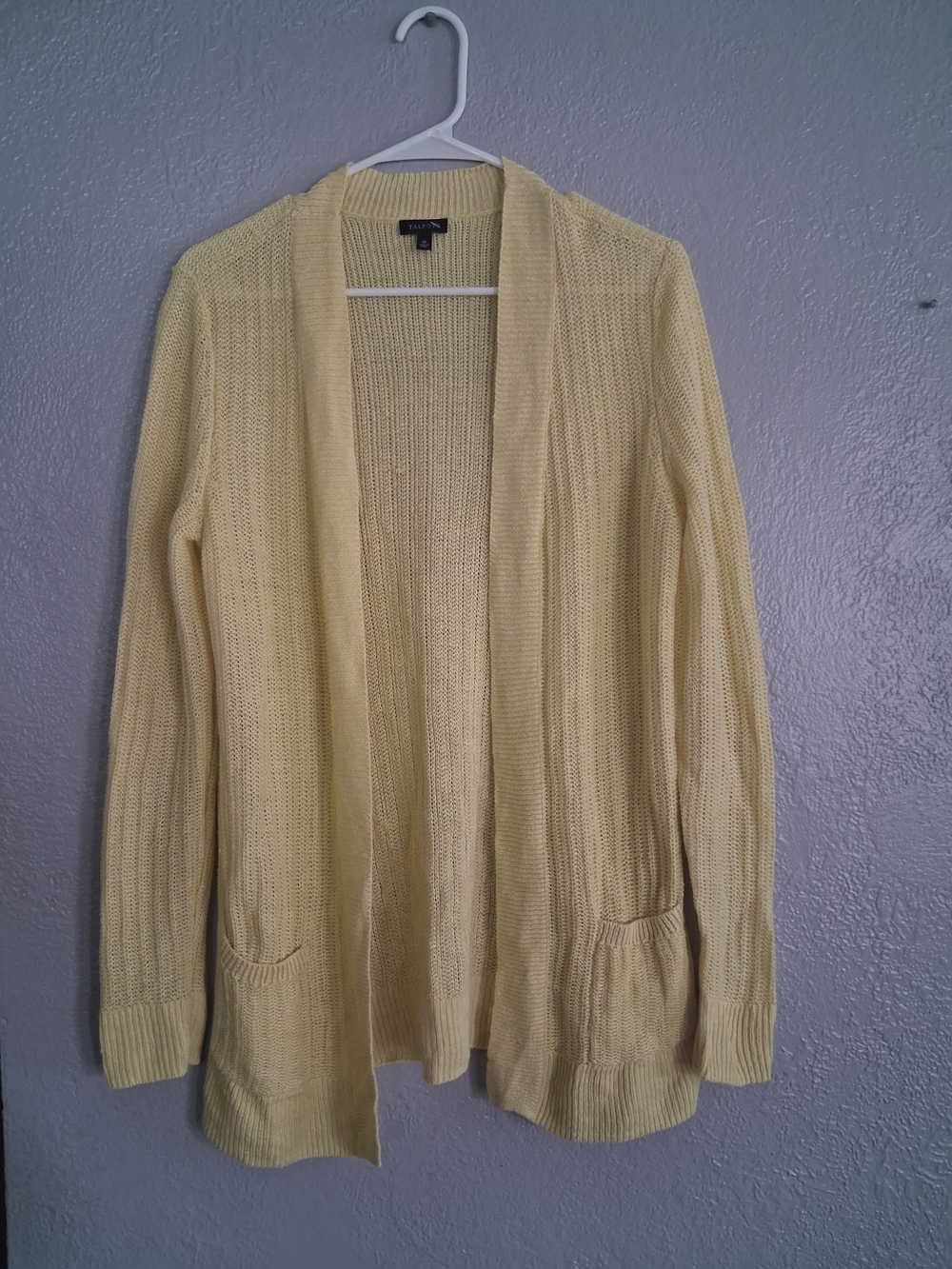Talbots 100% Linen Open-Front Butter Yellow Cardigan Sweater M